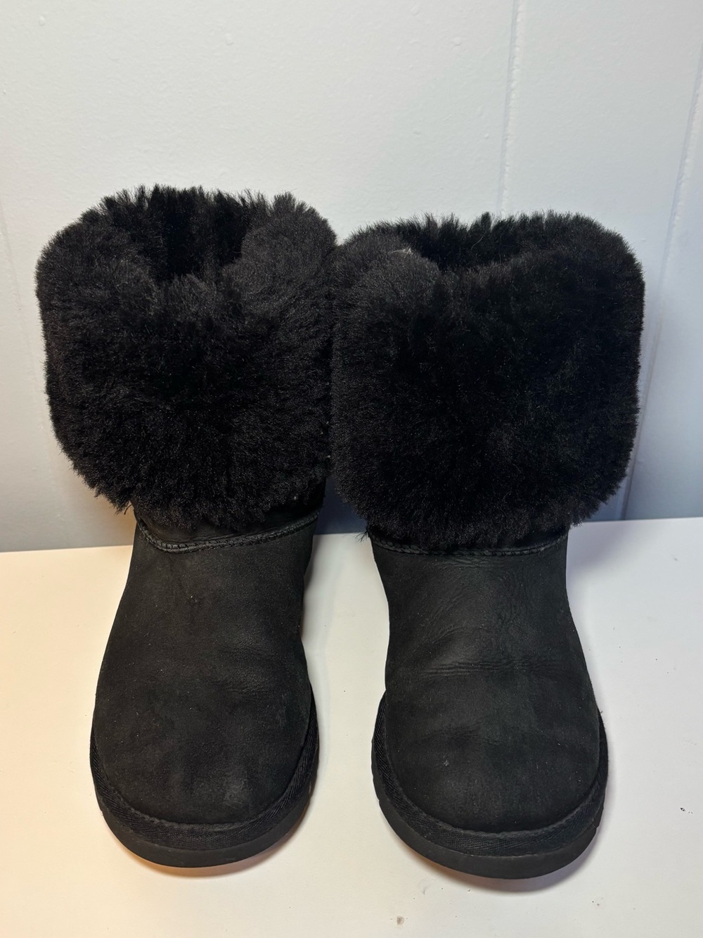UGG Black Suede Shearling Cuff Slip-On Slippers